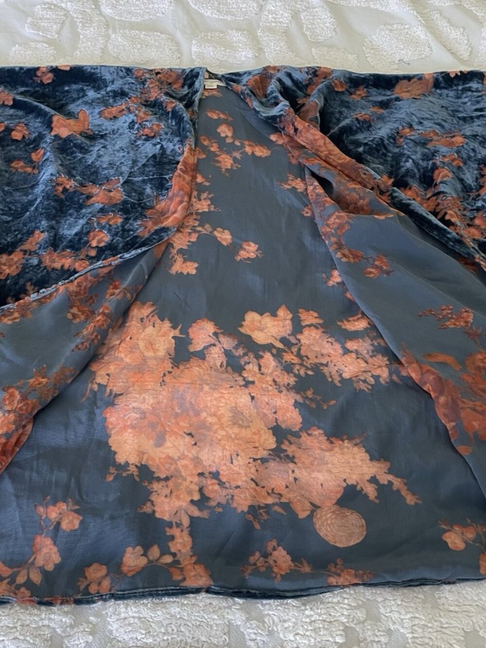 World Market Velvet Burnout Kimono Cardigan One Size Orange Blue Boho Resort - Picture 8 of 11